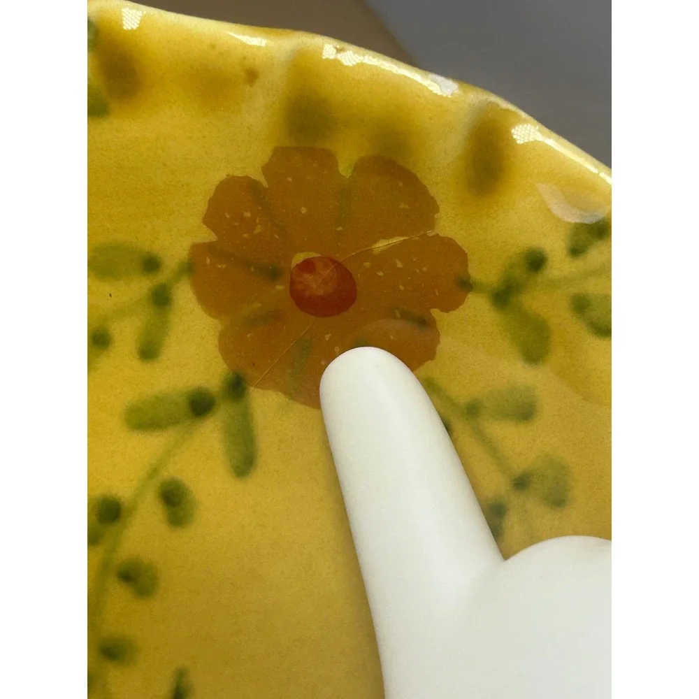 Sur La‎ Table Yellow Floral Ceramic Serving Bowl Scalloped Rim Made in Italy